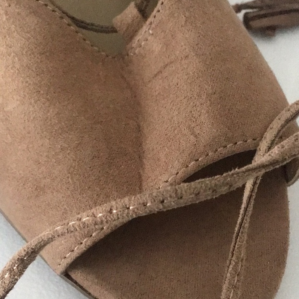 Nude tan wedge ankle wrap shoes 8 - Picture 9 of 11